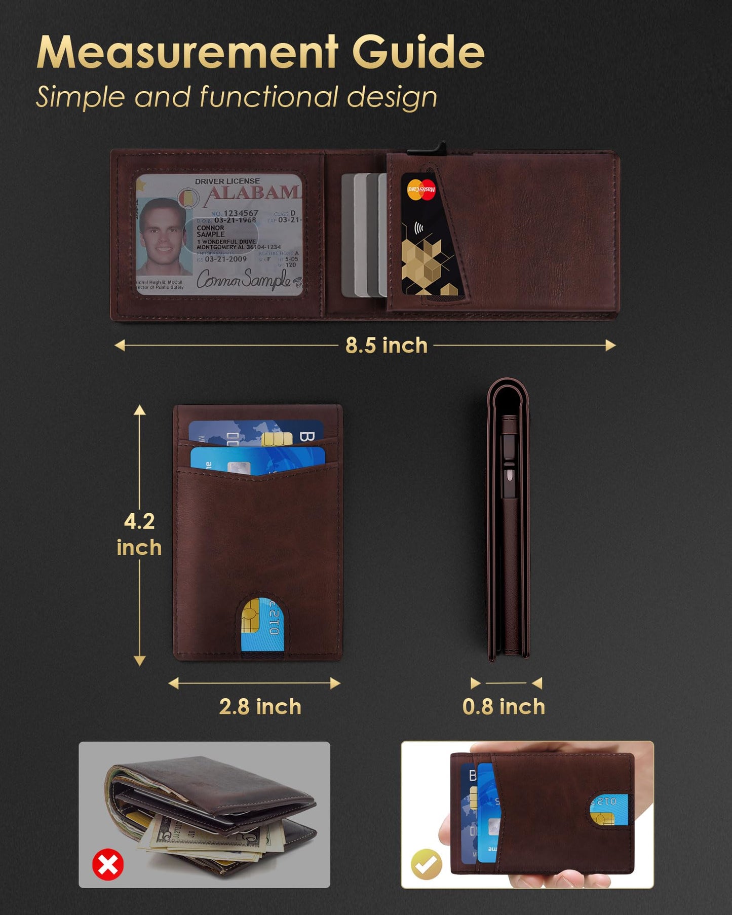QLD Wallet for Men - RFID Blocking [Functional & Practical] Bifold Slim Minimalist Credit Card Holder Pop Up Metal Case with Cash Slot, Front Pocket with ID Window, Gift Boxed