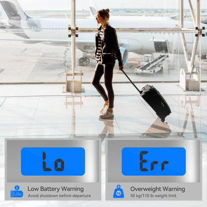 Luggage Scale Dr.meter Travel Essentials Luggage Weight Scale Backlight LCD Display 110lb/50kg Electronic Balance Digital Postal Travel Accessories with Rubber Paint Handle Temperature Sensor Silver
