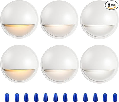 CLOUDY BAY [6 Pack] 3CCT Low Voltage LED Deck Lights Outdoor,2700K/3500K/5000K Selectable,Landscape Step Stair Railing Fence Light Wired,3W,12V-24V AC/DC Deck Lighting Fixtures,White