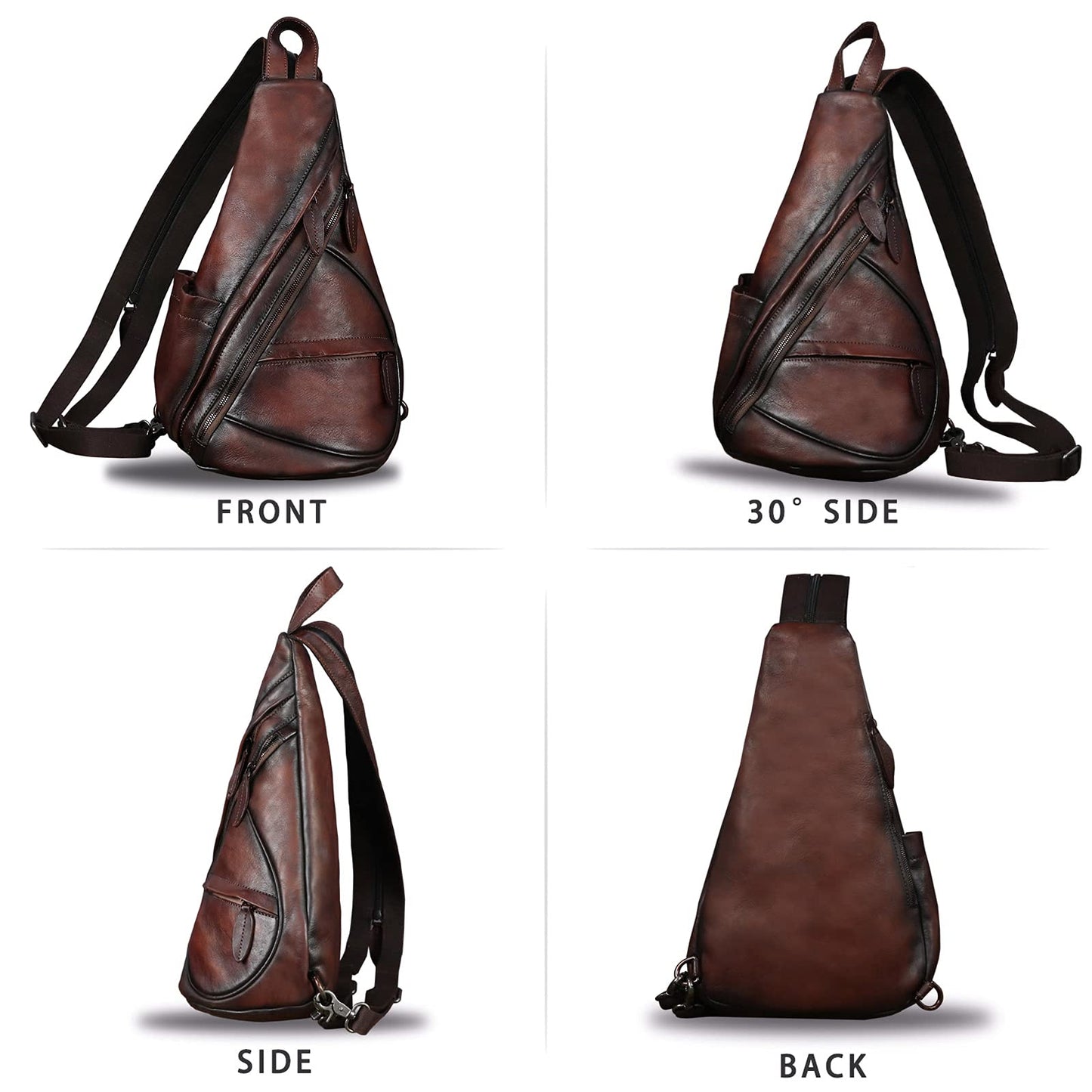 Genuine Leather Sling Bag for Men and Women Vintage Sling Backpack Shoulder Crossbody Bag Chest Bag for Ipad (LightCoffee)