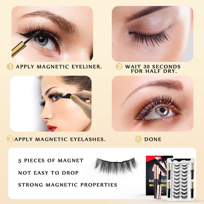Magnetic Eyelashes, Magnetic Eyelashes Natural Look, 10 Pairs Reusable Eye Lashes 4 Tubes of Eyeliner with Tweezer