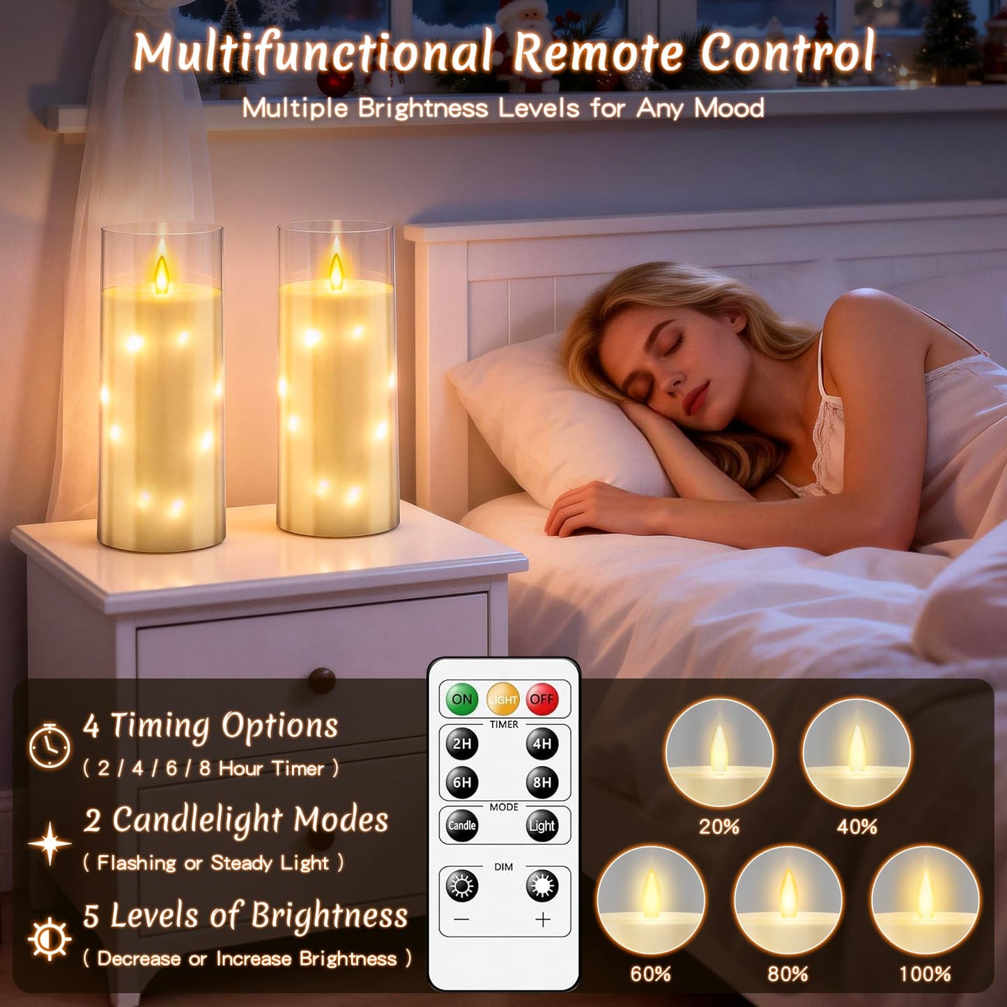 11" x 4" Large Outdoor Waterproof LED Candles, 2Pcs Pillar Candles with Remote & Timer, Flameless Candle Battery Operated with Embedded Star String for Porch, Patio, Outdoor Decor and Christmas
