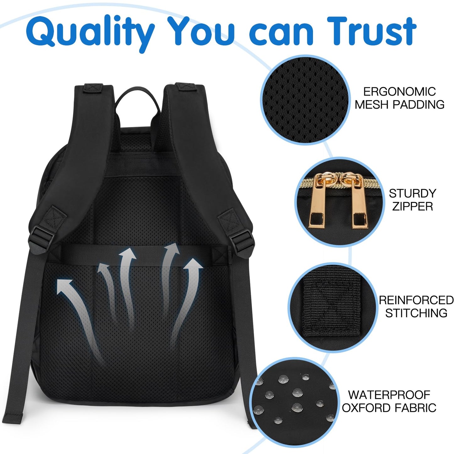 KABAQOO Baby Diaper Bag Backpack, Waterproof Diaper Backpack for Mom & Dad with Changing Pad, Insulated Pockets and Stroller Straps, Baby Shower Gifts for Girls & Boys, Black