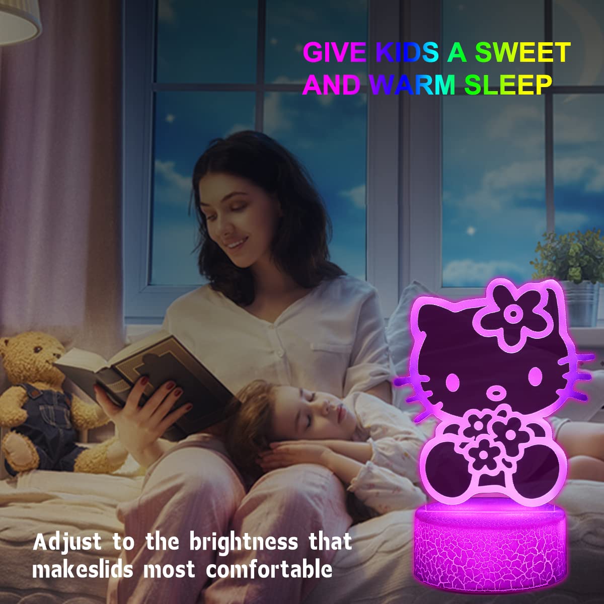 sunduck Pink Kitty Acrylic Night Light with Corded Control- Dreamy Girls Room Decor, Perfect Birthday/Christmas Gift for Kids, Unique Holiday Present (Kitty3PC)