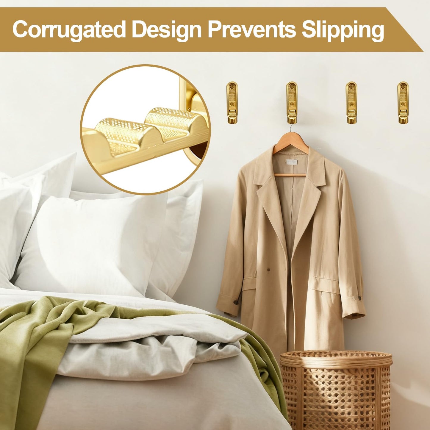 Fevont 6 Pack Folding Wall Hooks – Heavy Duty Gold Coat Hooks, Foldable Zinc Alloy Wall Mount Hooks for Hanging Coats, Hats, Towels, Bags, Keys, Robes, Christmas Socks & Wreaths – Holds up to 55 lbs