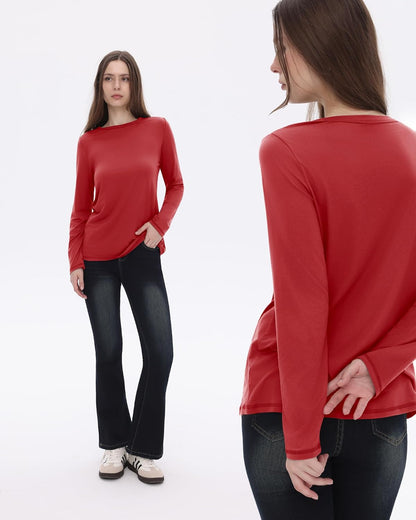 GAYHAY Long Sleeve Shirts for Women - Fall Winter Clothes Crew Neck Casual Tops Loose Fit Tees Fashion Outfits 2025