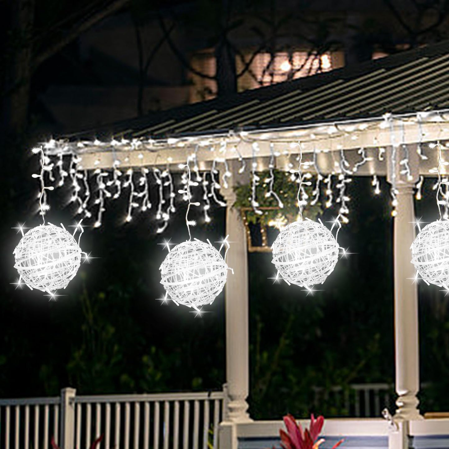 Outdoor Christmas Balls Lights Tree Lights Waterproof, 4 Pack 7.87" LED Hanging Globe Sphere Lights with 8 Lighting Modes Memory Timer Plug for Party Wedding Xmas Porch Patio Garden Yard Decorations