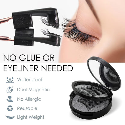 Magnetic Eyelashes, Effectively 3D Natural Look False Lashes without Eyeliner, Reusable & Light Weight Magnetic Eyelashes with Applicator No Glue