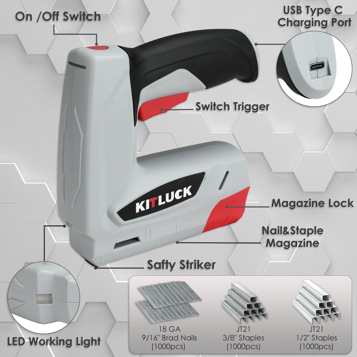 KITLUCK Electric Staple Gun, 2-in-1 Cordless Brad Nailer, 4V Electric Stapler Kit with 2000 Staples and 1000 Nails, USB Charger, 2000mAh Li-ion Battery for Home Use, Wood, Fabric, DIY