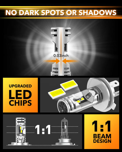 OXILAM H4 LED Bulbs 9003 HB2, 800% Bright Upgrade, CANbus Ready, Flicker-Free, 3 Min Install, 6500K Cool White Light, Pack of 2