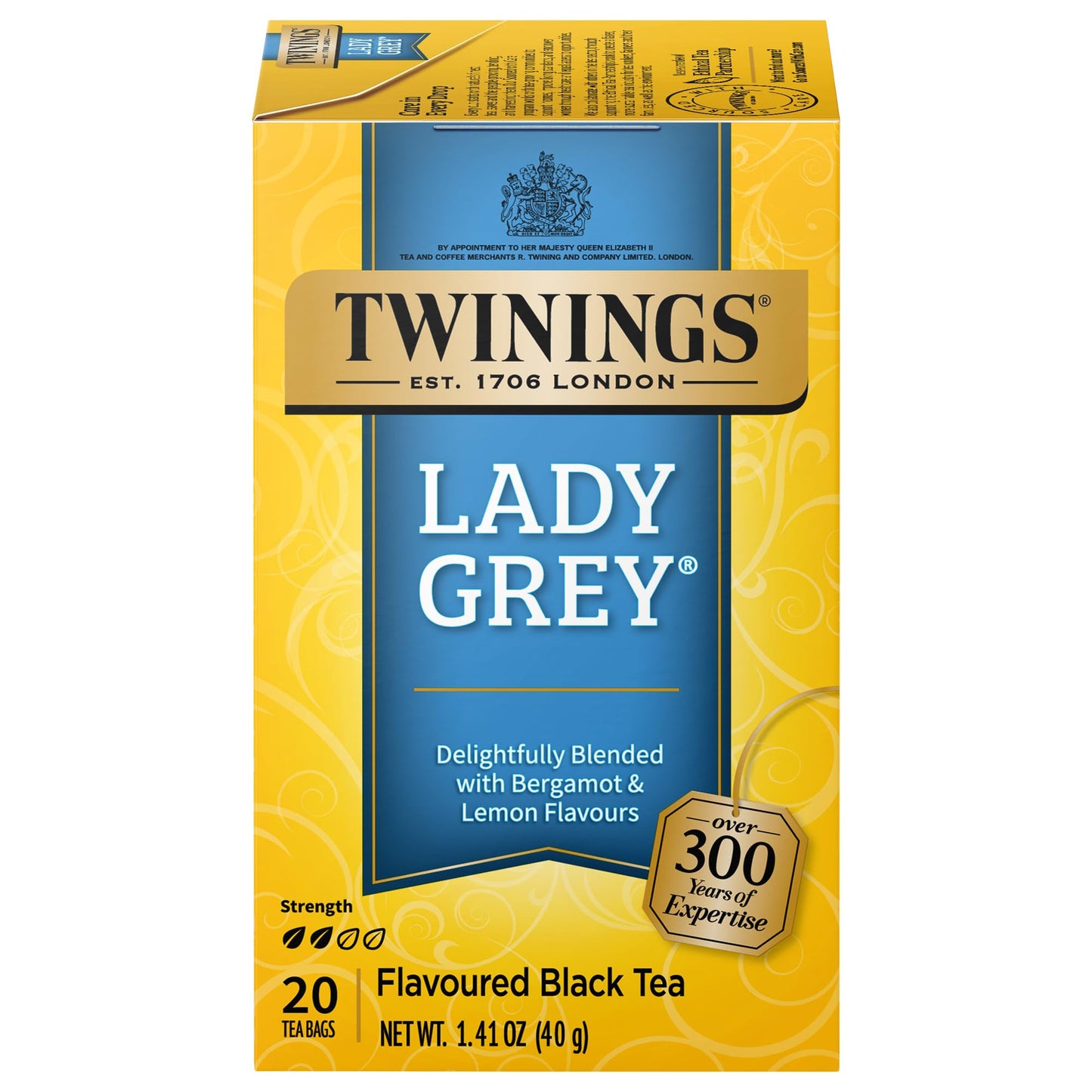 Twinings Lady Grey Black Tea Individually Wrapped Bags, 20 Count (Pack of 1), Orange Peel & Lemon Peel, Fresh and Uplifting, Caffeinated, Enjoy Hot or Iced, 20 Teabags