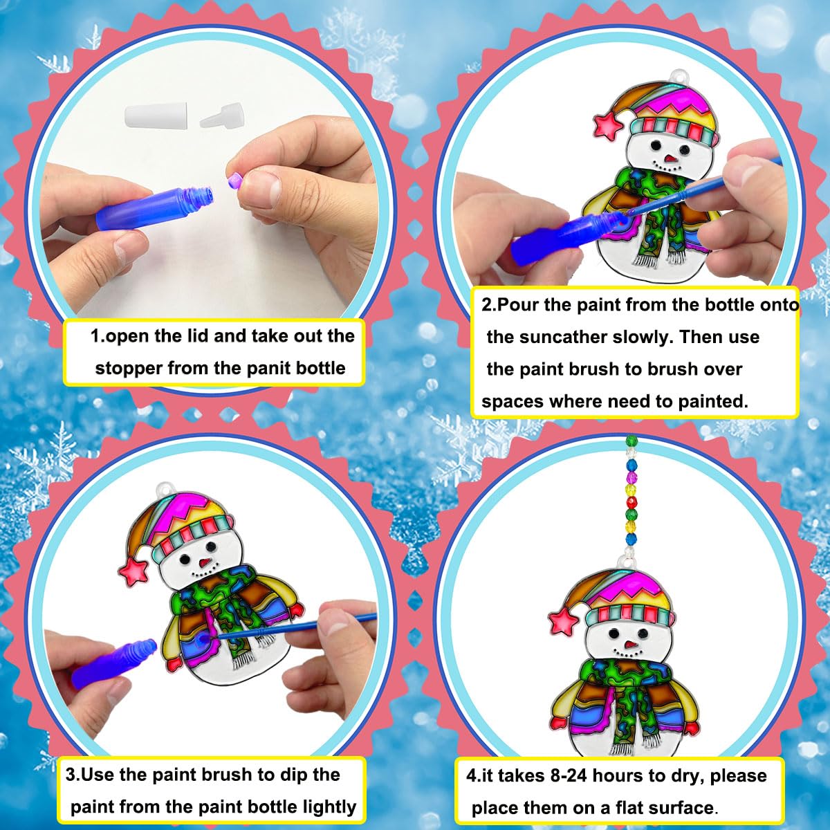 AUEKIV Suncatchers Kit 30sets Snowflake Sun Catcher DIY Window Paint Art Craft Kits Christmas Snowman Snowflake Suncatchers Ornaments for Xmas Decoration Winter Home Outdoor Party Activity