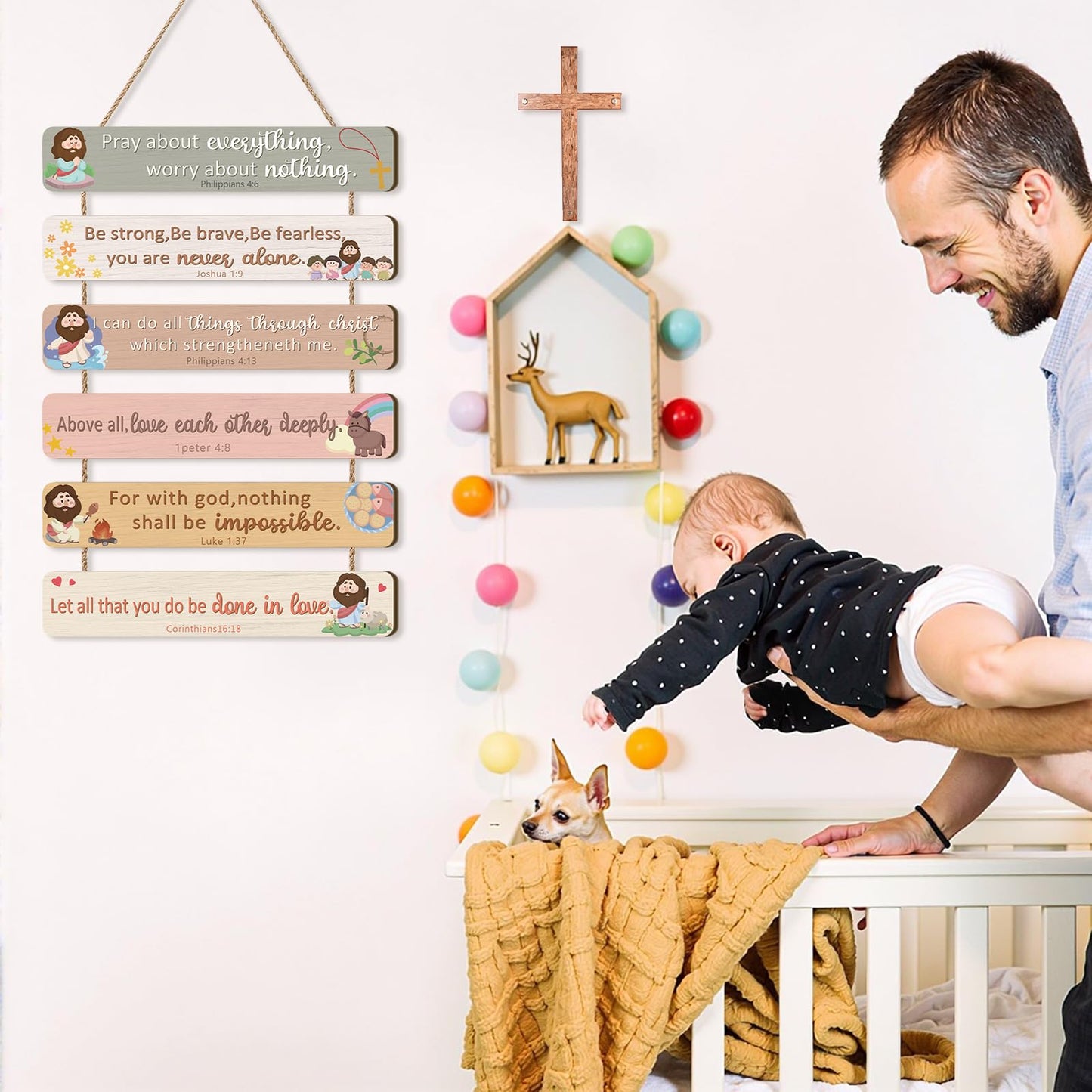 IARTTOP Christian Inspirational Wall Art Bible Verse Wooden Hanging Plaque Scripture Wood Sign for Kids Meditation Motivational Hanging Wooden Sign for Home Nursery Bedroom Wall Decor 10.6x11.4 Inch