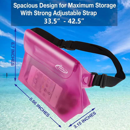 AiRunTech Waterproof Fanny Pack, Beach Cruise Vacation Essentials, Waterproof Pouch Protect Phone Passport Valuables Dry Safety, Paddle Board Kayaking Boating Swimming Accessories-2 Pack（Black + Pink）