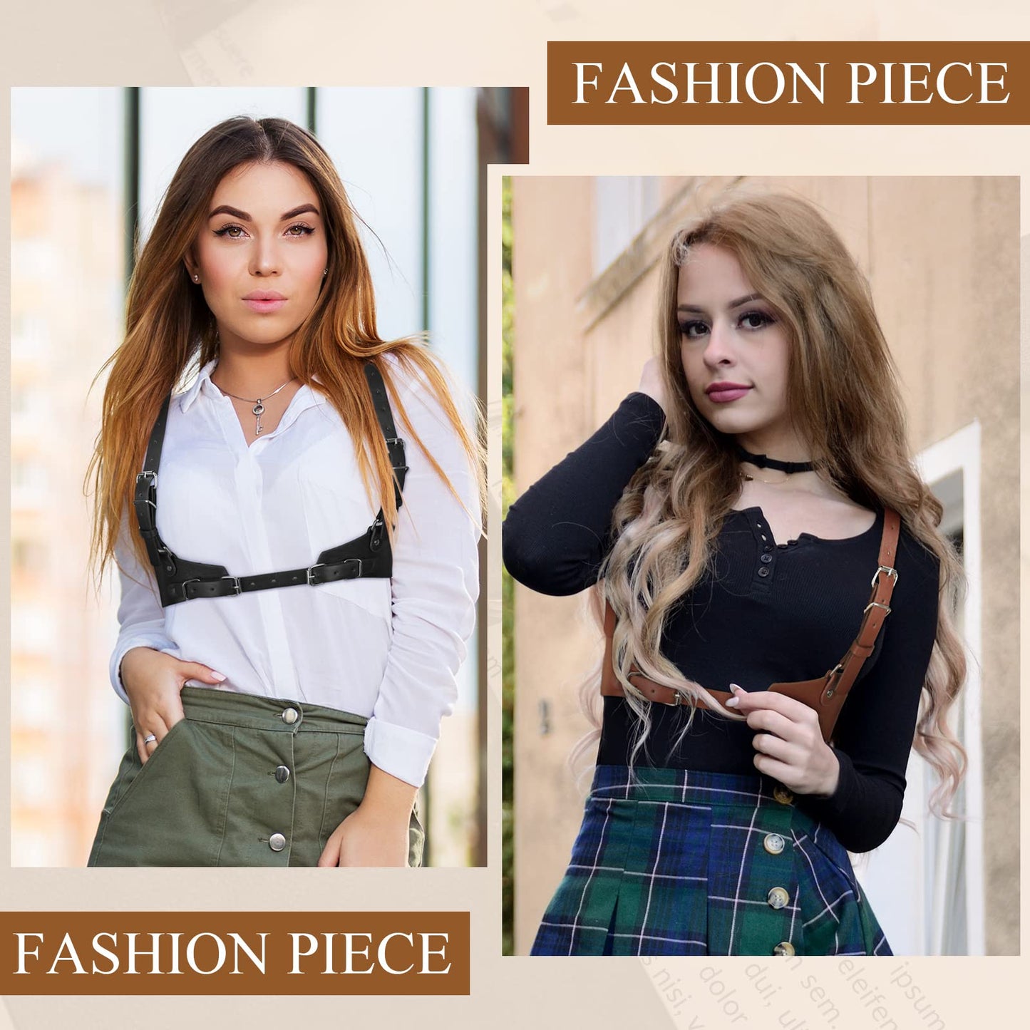 Hicarer 2 Pcs Women Leather Waist Belt Leather Harness for Women Fashion Body Chain Adjustable Waist Belt for Party Cosplay(Large,Classic Style)