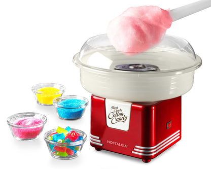 Nostalgia Vintage Hard and Sugar Free Candy Countertop Cotton Candy Maker, Includes 2 Reusable Cones And Sugar Scoop – Pink