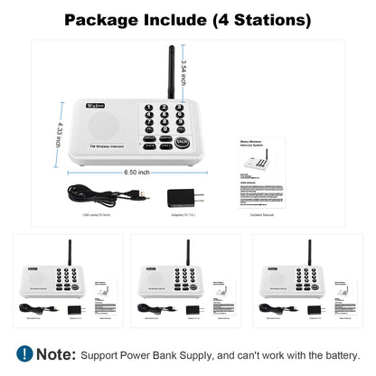 Wuloo Intercoms Wireless for Home 5280 Feet Range 10 Channel 3 Code, Wireless Intercom System for Home House Business Office, Room to Room Intercom, Home Communication System (4 Units Set, Black)