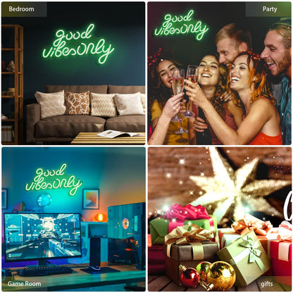 JFLLamp Good Vibes Only Neon Signs for Wall Decor Neon Lights Led Signs Suitable for Living Beer Bar Game Room Hotel Birthday Party Restaurant Christmas Unique Gift for Lover, 16.5 * 10 Inch(Blue)