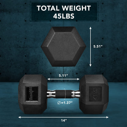 Yes4All Hex Dumbbell Rubber Grip - Premium heavy weight Dumbbell - 45lbs