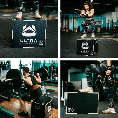 Ultra Fitness Gear Wooden Plyo Box, 31 Plyometric Jump Training Squat, Step Up, Jumps & More Workout Size S, M, L, XL, Home Gym Exercise Equipment (Black Anti-Slip, Large 24/20/16)
