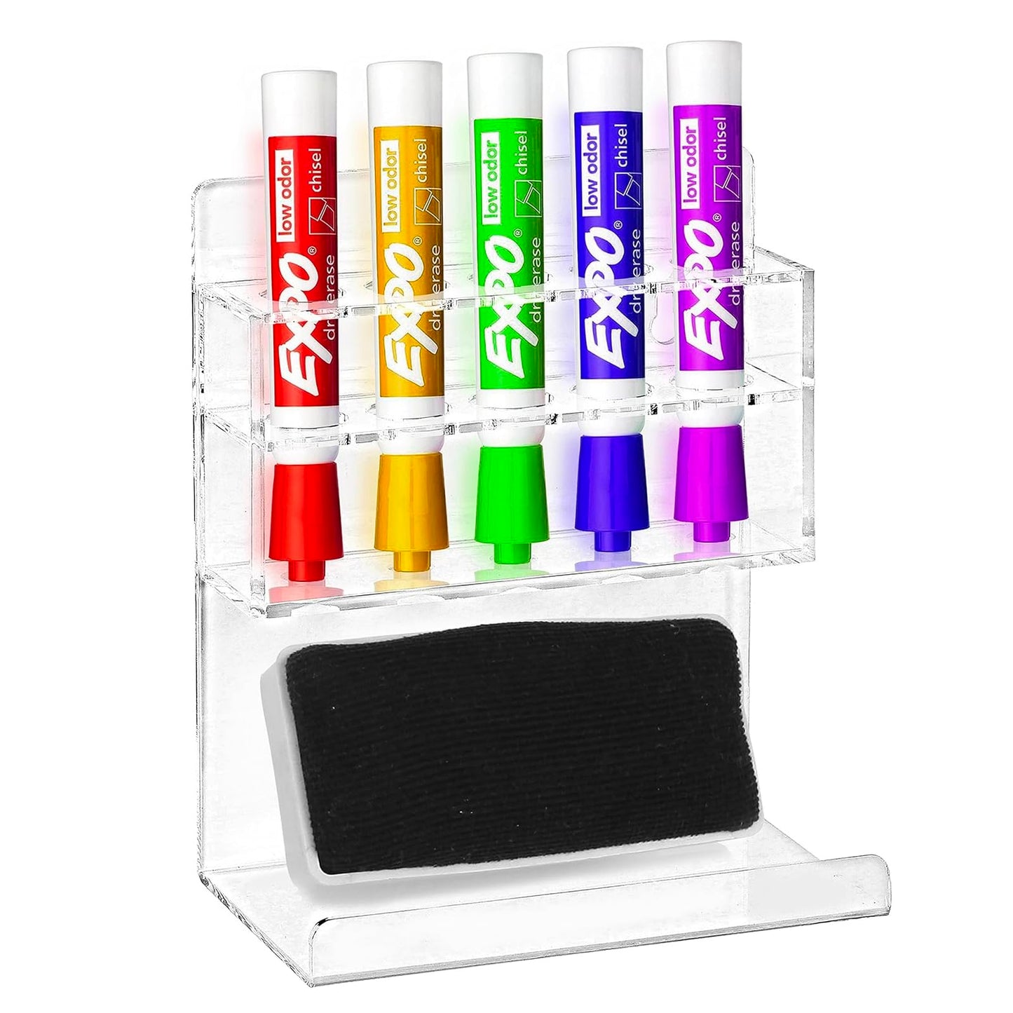 MyGift Wall Mounted Clear Acrylic Dry Erase Marker Holder Organizer for 5 Markers and Eraser, Hanging Whiteboard Accessories Rack for Office Home Dorm Classroom Meeting Room