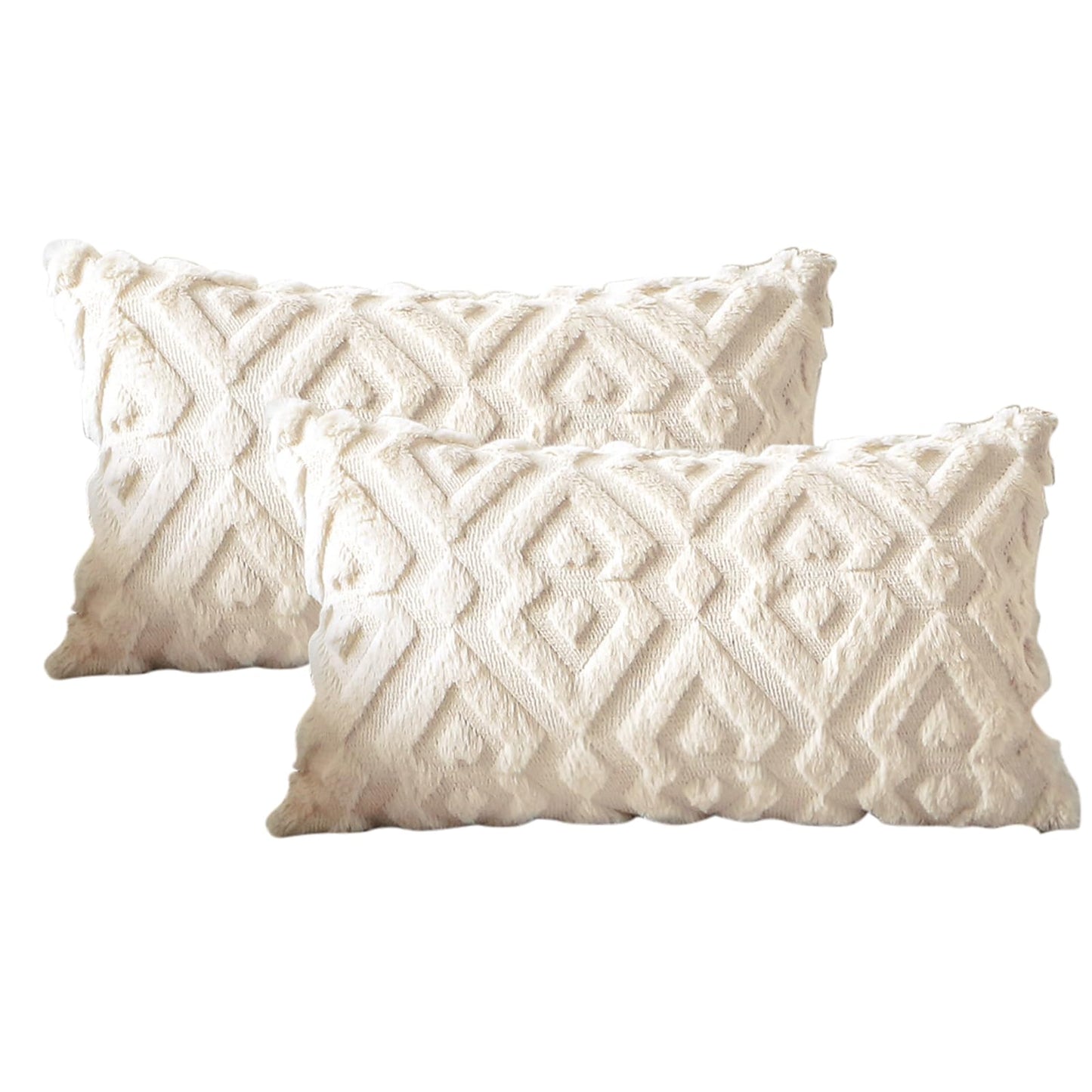 Artscope Pack of 2 Soft Plush Short Wool Velvet Decorative Throw Pillow Covers Luxury Style Cushion Covers European Pillow Shell for Sofa Bedroom Diamond Shape Cream Beige, 16x24 Inch