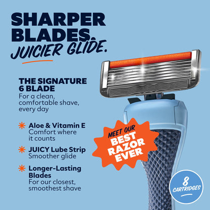 Dollar Shave Club | 6 Blade Razor Refills (8 Pack) | 6 Stainless Steel Blades for a Close & Comfortable Shave, 1 One Wipe Charlies