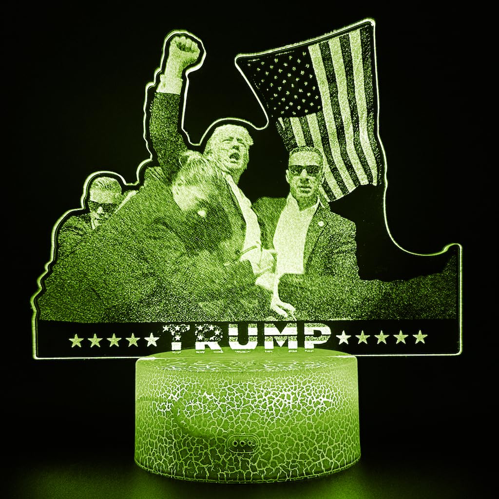 Ikavis 3D Trump Fan LED Night Light 2024, MAGA Patriotic Illusion Lamp, 7 Color Changing Illusion Lamp with Touch Control, Presidential Collector Gift