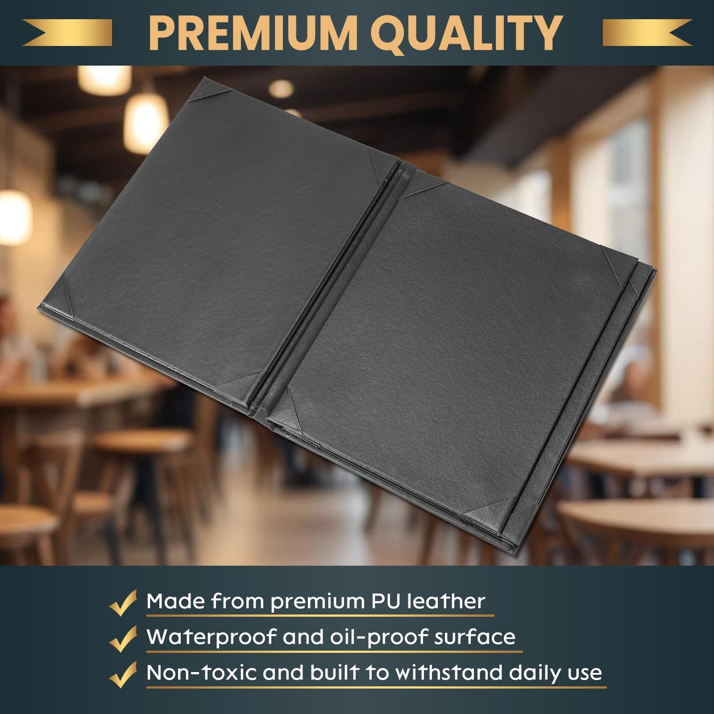 AMGSH 6 Pack 8 View Menu Holder Menu Covers 8.5" x 11" | Restaurant Menu Covers Diploma Cover Black Leather Menu Sleeves Book Style for Restaurant Coffee Bars Wine List Fit for Letter Size Paper