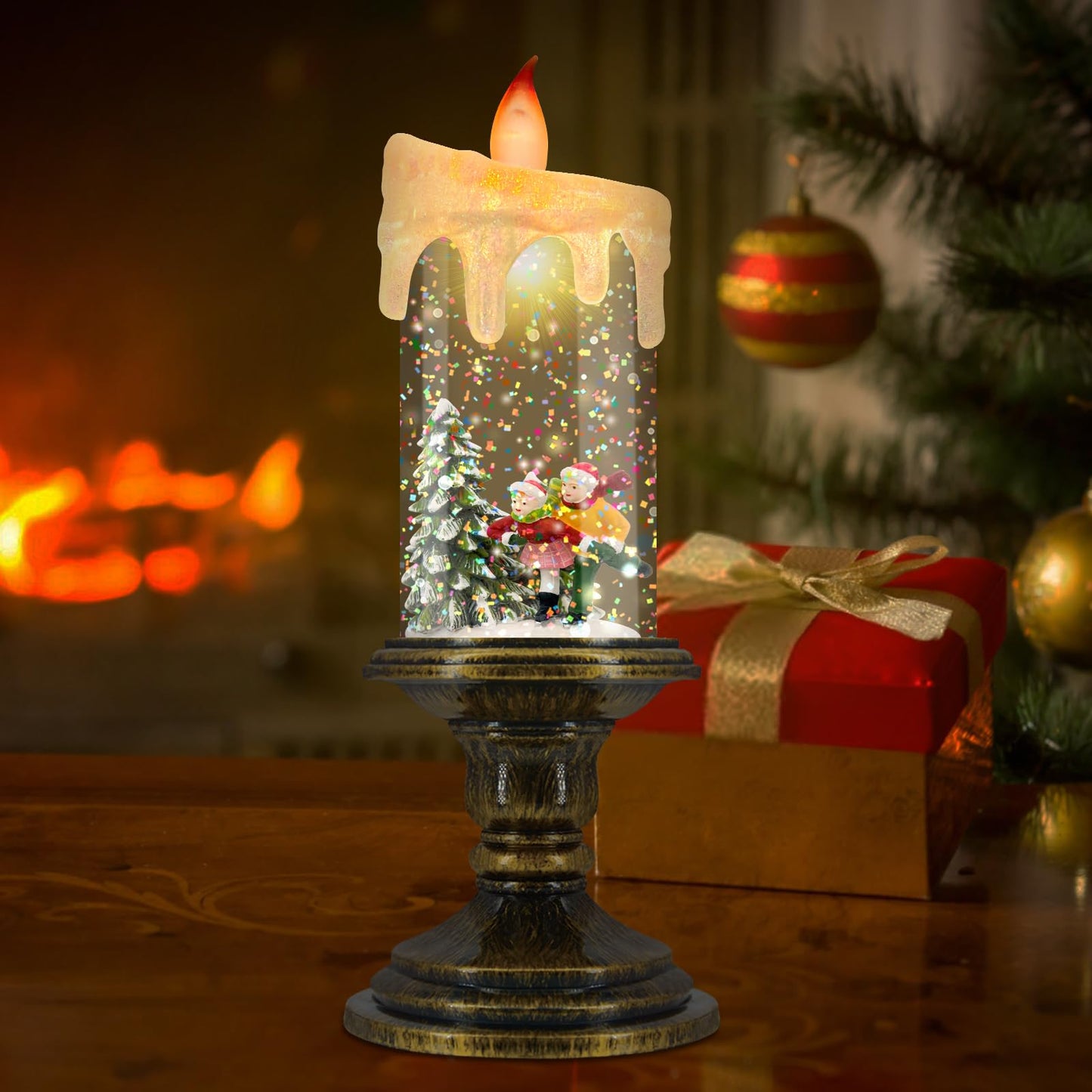 AOMIL Christmas Flameless Candles, Flickering LED Candles with Timer, Snow Globe Candle Lights for Christmas Decorations