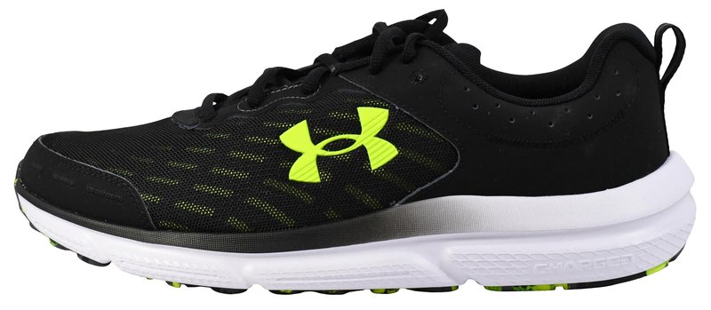 Under Armour Men's Charged Assert 10 Shoes, (004) Black/Black/High Vis Yellow, 8.5 X-Wide