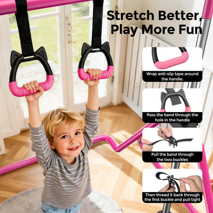 Sportsroyals Gymnastics Bar for Kids,Adjustable Height Gymnastic Horizontal Bars,Folding Gymnastic Junior Training Kip Bar for Home, Pink (Pink)