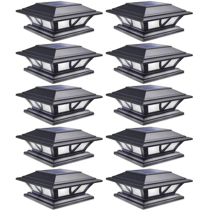 SIEDiNLAR Solar Post Lights Outdoor 2 Modes LED Deck Fence Cap Light for 4x4 5x5 6x6 Posts Patio Garden Decoration Warm White/Cool White Lighting Black (10 Pack)