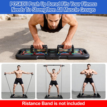 POSKOU Push Up Board With Counter,Pushup Board For Men and Women,Foldable Gym Strength Training Fitness Equipment,Calisthenics Equipment