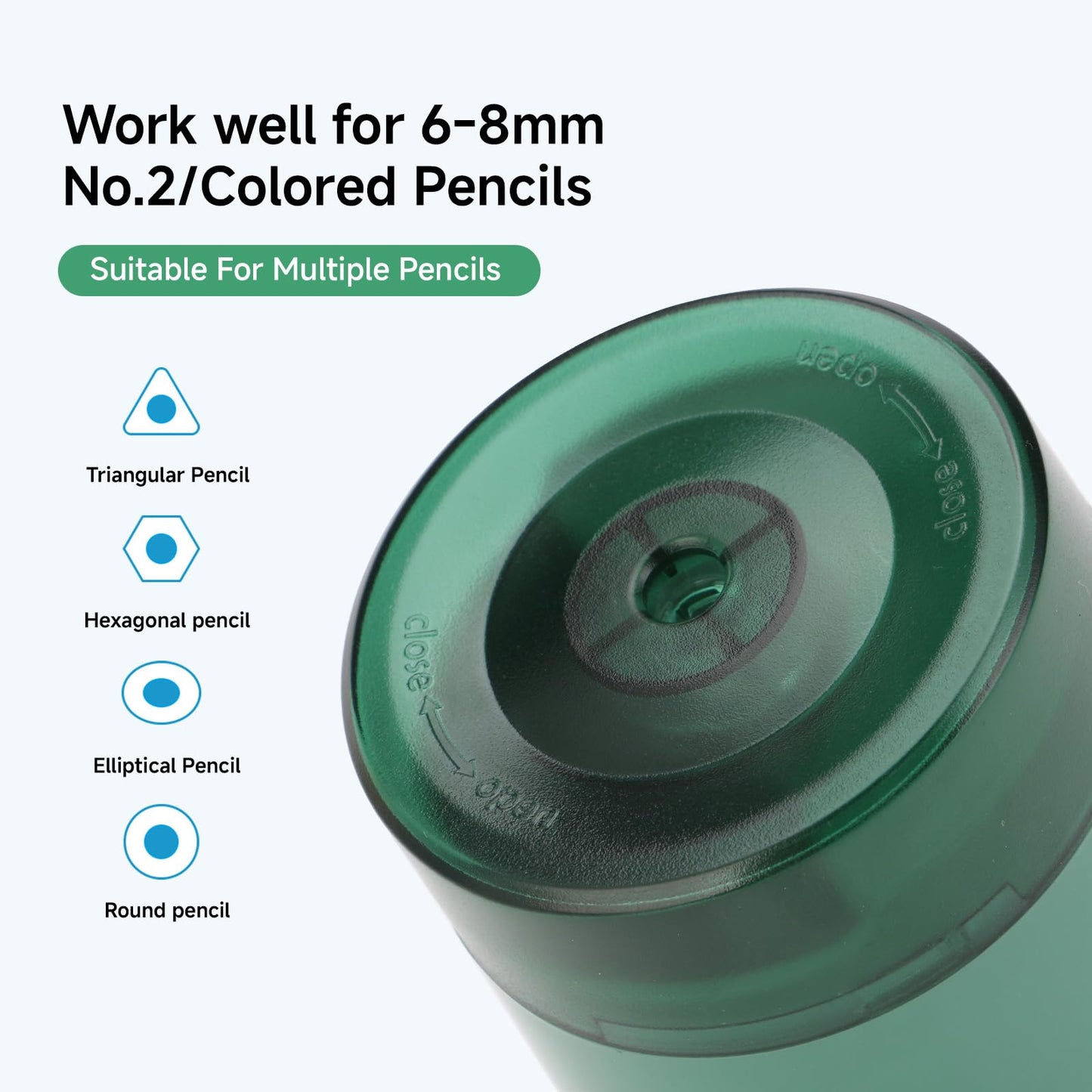 Electric Pencil Sharpener, Dual Power USB Battery Operated, Portable Design for 6-8mm Pencils, Home School Office Use (Green)