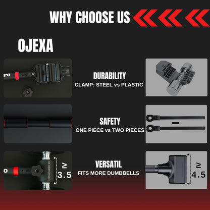 OJEXA Dumbbells to Barbell Converter Set, Adjustable Weights, 200 lb Capacity, Steel Clamp, Home Gym