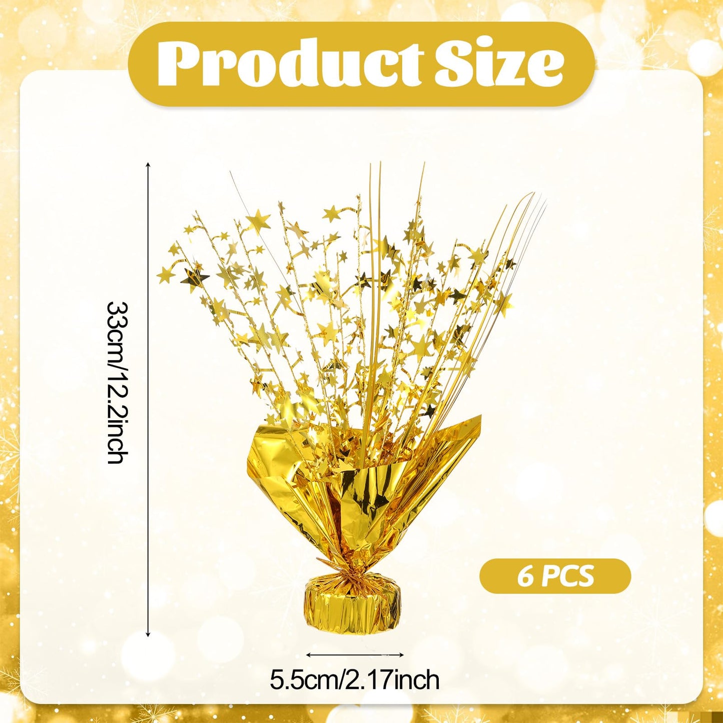 6 Pcs Metallic Foil Spray Centerpiece Star Table Decoration Gold Centerpieces Decors with Star Burst Table Centerpieces for Birthday Wedding Holiday Anniversary Graduation Home Party