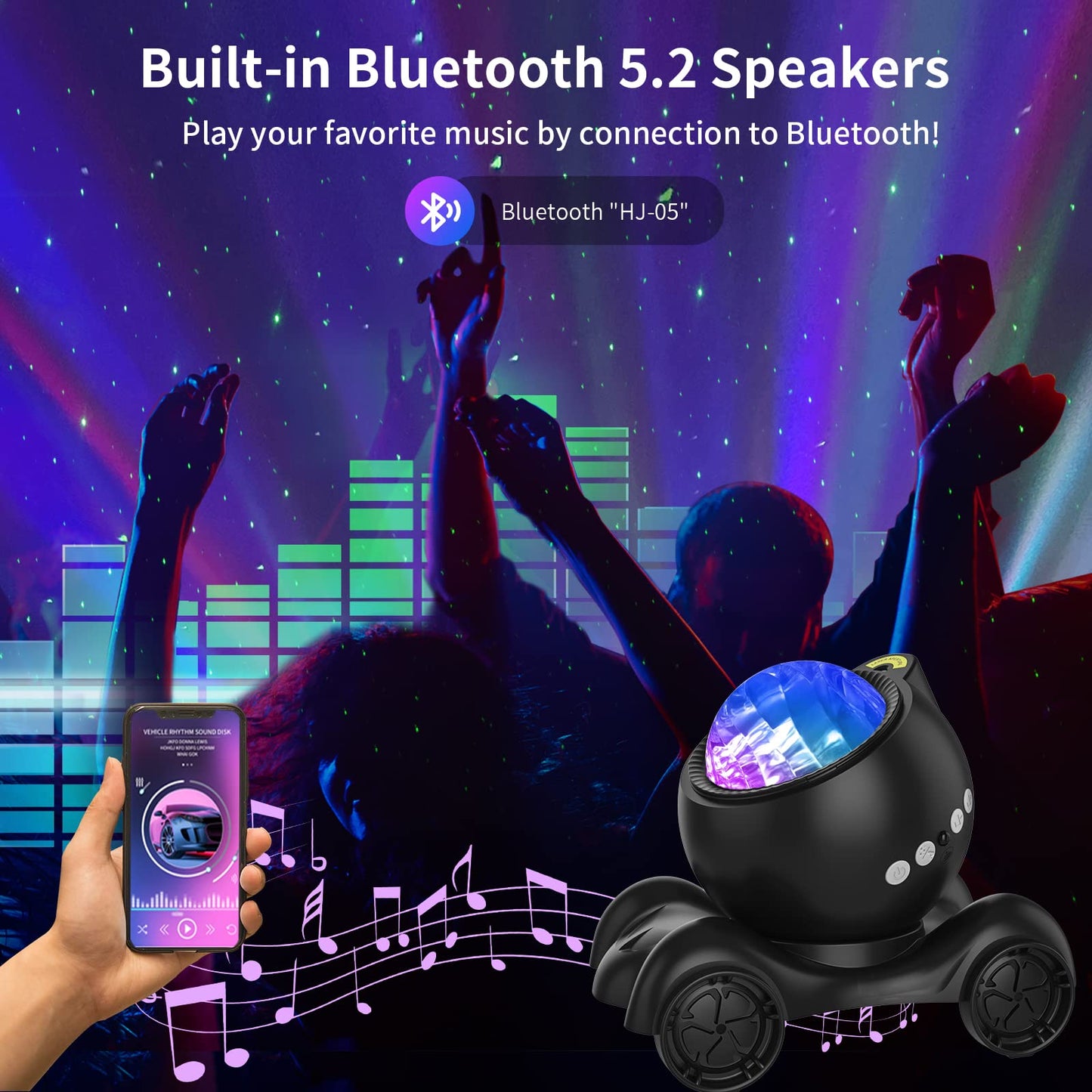 ENOKIK Northern Light Projector, Aurora Star Projector Built-in Bluetooth Speaker, White Noise Machine for Kids Adults, Galaxy Light for Bedroom/Ceiling/Party/Gift (Black)
