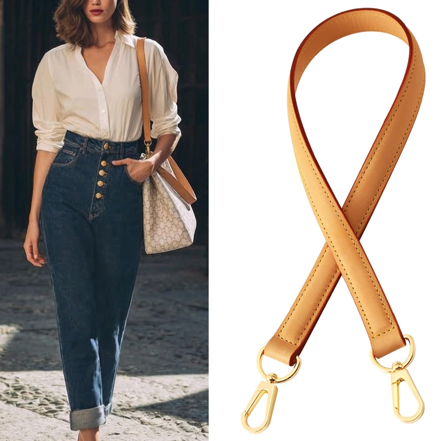 STBL Genuine Vachetta Leather Replacement Straps Purse Shoulder Short Strap Conversion kit for Graceful Tote Soft Speedy Alma and Dauphine & DIY Leather Purse Strap ﻿ (Beeswax)