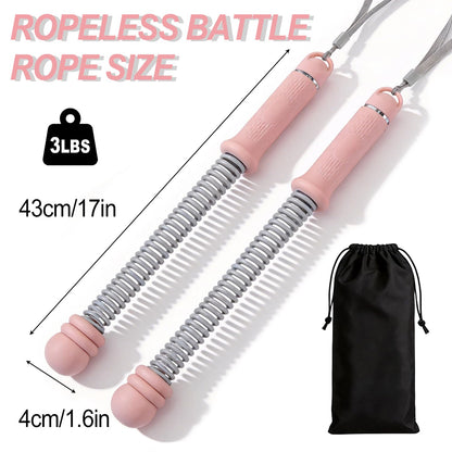 Upgrade Portable Ropeless Battle Ropes - Adjustable Weights Cordless Battle Ropes for Home Gym with Training Poster - Battle Rope Sticks Exercise Equipment for Low-Impact Workout, HIIT & Cardio - Pink