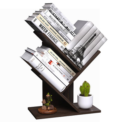 R RUISHENG 3 Tier Small Tree Bookshelf Desk Book Organizer Narrow Bookcases for Books Magazines CDs Free Standing Retro Wooden Storage Shelves for Home Office Bedroom Living Room Dark Walnut