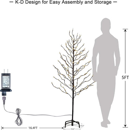 LIGHTSHARE 5FT 200L Lighted Star Light Tree,Warm White, Brown Branch Decoration Light,Home/Festival/Party/Christmas,Indoor and Outdoor Use