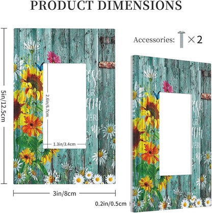 Turquoise Rustic Vintage Wood Planks Sunflower Butterfly Single Rocker/Decora Light Switch Plate Decorative 1 Gang Outlet Cover Faceplate GFCI Electrical Receptacle Wallplate Dimmer for Home Decor