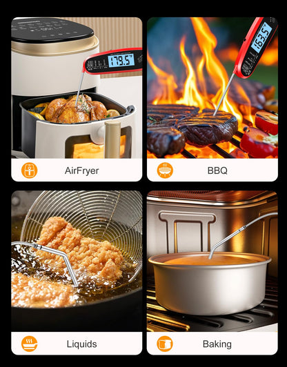Vuwwey Instant Read Meat Thermometer Digital for Cooking with Dual Probe, Big Backlit & Calibration, Food Thermometer for Oven, Candy, Smoker, Grill, BBQ & Oil Fry, Gifts for Men, Kitchen Essentials