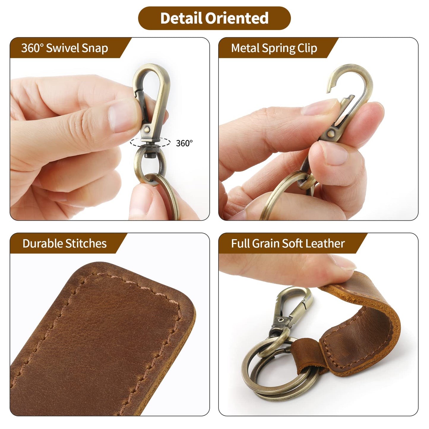 Jack&Chris Genuine Leather Car Keychain, Universal Key Fob Keychain, Leather Key Chain Holder for Men and Women, JC306