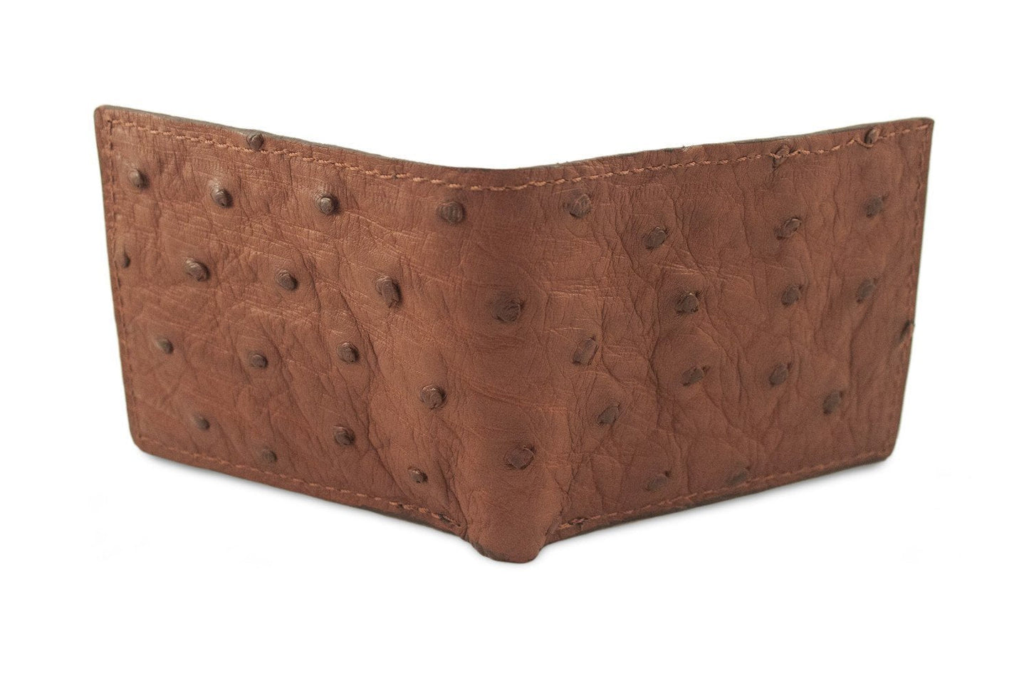 Brown Genuine Ostrich Skin Leather Bifold Wallet Handmade with 6 Card Slots