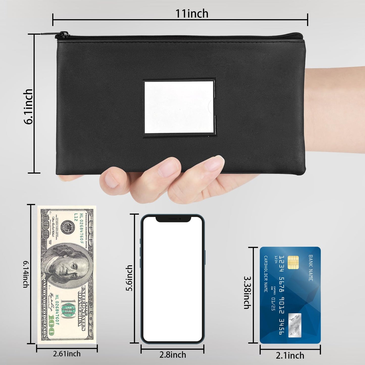 VOCHIC 6 Pieces Money Bags with Zipper, Money Pouch,PU Bank Deposit Bags, Bank Bag, Cash Wallet Pouches with Label for Coins, Cosmetics, School Gifts,Invoice, Bills, Tools, Receipt Holder,11x6.1 inch