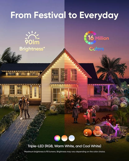 eufy Permanent Outdoor Lights E22, 150ft with 90 Triple-LED Lights, Smart RGBWW, Daily and Holiday, Up to IP67 Waterproof, AI Lighting Themes for Halloween, Christmas, Links with Cameras, Black