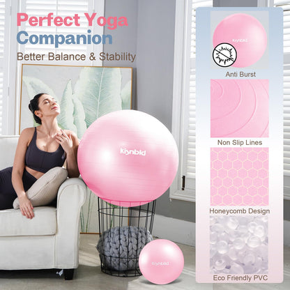 kisnbld Exercise Ball, Extra Thick Yoga Ball for Workout Pregnancy Stability, 4 Sizes Anti-Burst Balance Ball with Foot Pump - Heavy Duty Fitness Ball Chair for Office, Home & Gym