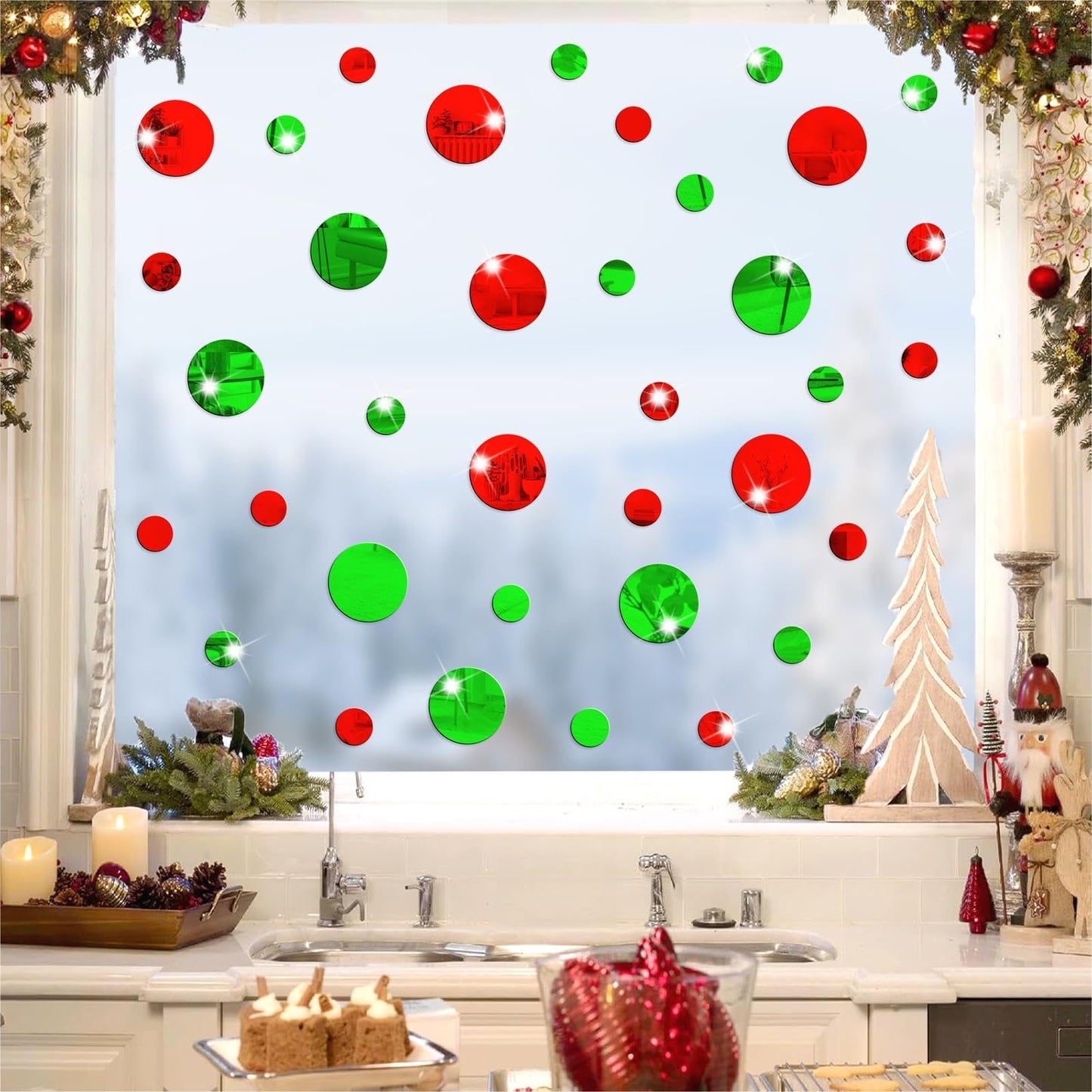 Polka Dots Wall Decals - Christmas Wall Stickers Dots & Circle Wall Stickers - Red & Green